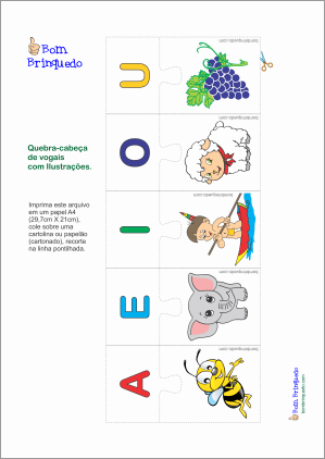 Caixinha de Descobertas*: ALFABETIZAÇÃO - quebra-cabeça das vogais  ilustrado pronto para imprimir