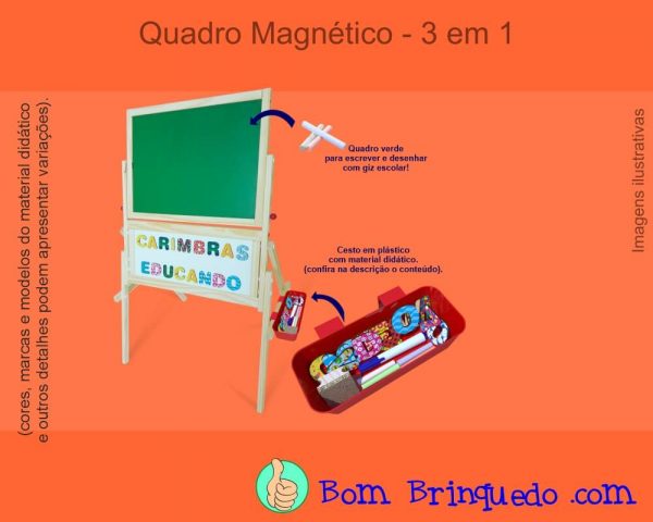 quadro magnetico 3 em 1 carimbras bom brinquedo